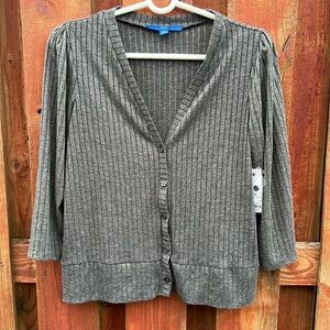 Apt. 9 Gray Ribbed Button-Up Cardigan Size M